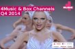 4Music & Box Channels Q4 2014. Q4 highlights 4Music & the Box channels reached +8% more 16-24s in Q4 vs. Q3 1D’s new video achieved an average audience.