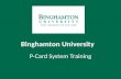 Binghamton University P-Card System Training. Overview The P- Card System will allow cardholders to: – View their own card statements – Change their own.