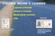 VIRGINIA DRIVER’S LICENSES  Learner’s Permit  Driver’s License  Motorcycle License  CDL  Learner’s Permit  Driver’s License  Motorcycle License.