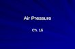 Air Pressure Ch. 15. Air Pressure Review Air has mass. Air takes up space. Air has density. Air pressure is the weight of a column of air pressing down.
