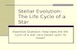 Stellar Evolution: The Life Cycle of a Star Essential Question: How does the life cycle of a star vary based upon its mass?