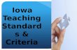 Iowa Teaching Standards & Criteria. Connected to:  Beginning teacher evaluation  Experienced teacher evaluation  Induction / Mentoring  Professional.