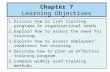 Chapter 7 Learning Objectives 1.Discuss how to link training programs to organizational needs. 2.Explain how to assess the need for training. 3.Explain.
