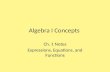 Algebra I Concepts Ch. 1 Notes Expressions, Equations, and Functions.