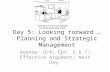 Day 5: Looking forward … Planning and Strategic Management Agenda: Q/A; Cpt. 6 & 7; Effective Argument; Next Day.