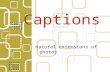 Captions natural extensions of photos. Answer 5Ws & H Complete & accurate reporting Attend activity or event Interview subjects in photo Interview subjects.