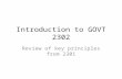 Introduction to GOVT 2302 Review of key principles from 2301.