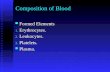 Composition of Blood Formed Elements Formed Elements 1. Erythrocytes. 2. Leukocytes. 3. Platelets. Plasma. Plasma.