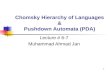 1 Chomsky Hierarchy of Languages & Pushdown Automata (PDA) Lecture # 6-7 Muhammad Ahmad Jan.
