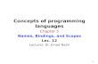 Concepts of programming languages Chapter 5 Names, Bindings, and Scopes Lec. 12 Lecturer: Dr. Emad Nabil 1-1.