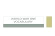 WORLD WAR ONE VOCABULARY. WORD: Nationalism WORD: Nationalism MY DEFINITION FOR THE WORD : Loyalty and devotion to a country USE THE VOCABULARY WORD IN.