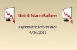 Unit 4: Macro Failures Asymmetric Information 4/26/2011.
