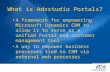 What is Adxstudio Portals? A framework for empowering Microsoft Dynamics CRM to allow it to serve as a unified Portal and customer management tool A way.