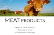 Types of meat products Canning of meat Production of sausage.
