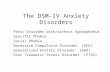 Panic Disorder with/without Agoraphobia Specific Phobia Social Phobia Obsessive Compulsive Disorder (OCD) Generalized Anxiety Disorder (GAD) Post Traumatic.