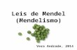 Vera Andrade, 2014 Leis de Mendel (Mendelismo). História de Mendel Por que ervilhas? Experimentos de Mendel – Primeira lei de Mendel – Segunda lei de.