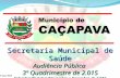 Secretaria Municipal de Saúde Audiência Pública 3º Quadrimestre de 2.015 Setembro/Outubro/Novembro e Dezembro de 2.015 3ºQua/2015.