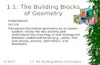 1/18/20161.1: The Building Blocks of Geometry Expectation: G1.1.6: Recognize Euclidean geometry as an axiom system. Know the key axioms and understand.
