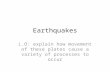 Earthquakes L.O: explain how movement of these plates cause a variety of processes to occur.