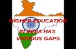 HIGHER EDUCATION IN INDIA HAS VARIOUS GAPS. Harsha AgarwalHarsha Agarwal 10th10th Sophia Senior Secondary School, BhilwaraSophia Senior Secondary School,