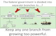 The federal government is divided into separate branches to….? Keep any one branch from growing too powerful.