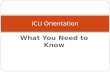 What You Need to Know ICU Orientation. Patient care Medical knowledge Communication Professionalism Practice based learning System based practice The.