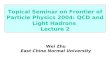 Topical Seminar on Frontier of Particle Physics 2004: QCD and Light Hadrons Lecture 2 Wei Zhu East China Normal University.