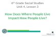 6 th Grade Social Studies Unit 4, Lesson 3 How Does Where People Live Impact How People Live? 1.