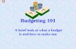 Budgeting 101 101 A brief look at what a budget is and how to make one. Presentation to the state-wide California Association of Standards and Agricultural Professionals.