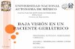 UNIVERSIDAD NACIONAL AUTONOMA DE MÉXICO - …optometria.iztacala.unam.mx/casos_pdf/1baja_vision_geriatrico.pdf · -Glaucoma/Retinopatía Diabética/Hemorragia Vítrea. OI - Glaucoma