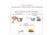 Heat Transfer Conduction, Convection and Radiation€“ Conduction ! – Convection ! – Radiation CONDUCTION • Heat is transferred from one particle of matter to another in an