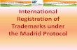 International Registration of Trademarks under the … System • The Madrid system provides one single procedure for the registration of trademarks in severalterritories. • It is