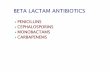 PENICILLINS CEPHALOSPORINS MONOBACTAMS … lectures/pharmacology/BETA LACTAM... · aspirin and sedation help. ... cilastatin . a prepration with equal amounts of both.