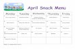 Monday Tuesday Wednesday Thursday Friday - … Menu.pdf · 2018-03-27 · Monday Tuesday Wednesday Thursday Friday 2 Fruit Loops Cereal ... Dried Cranberries 18 Life Cereal 19 Mini