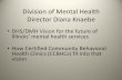 Division of Mental Health Director Diana Knaebe · Division of Mental Health Director Diana Knaebe •DHS/DMH Vision for the future of Illinois’ mental health services •How Certified