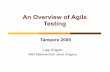 An Overview of Agile Testing - lisacrispin.com · Test Approach - The Agile Way Project Initiation Get an understanding of the project Release Planning Participate in estimating stories