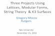 Three Projects Using Lattices, Modular Forms, String ...gmoore/Yale-Nov15-2016.pdf · Three Projects Using Lattices, Modular Forms, String Theory & K3 Surfaces Gregory Moore November