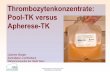 Thrombozytenkonzentrate: Pool-TK versus Apherese-TK · • Kontamination mit Bakterien – Rel. hohes Risiko für Thrombozytenkonzentrate • Lagerung in Plasma und bei Raumtemperatur