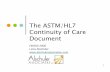 The ASTM/HL7 Continuity of Care Document...Continuity of Care Document • Did this come out of the blue? • There is a history of collaboration – Many people have participated