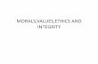 MORALS,VALUES,ETHICS AND INTEGRITY - WordPress.com · •Ethics provides well-defined standard that tel people how to act and respond in situations in which they find themselves in