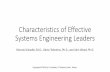 Characteristics of Effective Systems Engineering Leaders...What are the roles and characteristics, including skills, of effective SoS leaders? ... Technical Leadership NASA Engineering