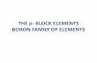 THE p- BLOCK ELEMENTS BORON FAMILY OF ELEMENTS€¦ · • Boron heads family, but other elements in group 3A exhibit diverse properties • Boron & Aluminum, especially Aluminum,