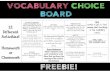 VOCABULARY CHOICE BOARD Choice Board.pdfyour vocabulary words. Use the definition of the word as a source of clues in the riddle. Quiz Create a quiz to test someone else’s knowledge