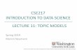 CSE217 INTRODUCTION TO DATA SCIENCE LECTURE 11: TOPIC …m.neumann/sp2019/cse217/slides/11_T… · LECTURE 11: TOPIC MODELS Contents in these slides may be subject to copyright. Some