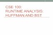 CSE 100: RUNTIME ANALYSIS: HUFFMAN AND BSTcseweb.ucsd.edu/classes/sp15/cse100-ab/lectures/Lec08_ann_DM.pdf · Huffman’s algorithm 0. Determine the count of each symbol in the input