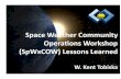 SpaceWeatherCommunity OperaonsWorkshop& … · 2016-04-20 · 3 Overview Workshop&topics& 1. 1)$Operaons$Procedures$and$Problems$ 2. 2)$Real;9me$DataSharing$ 3. 3)$DataStorage$and$Archiving$