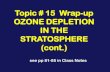 Topic # 15 Wrap-up OZONE DEPLETION IN THE STRATOSPHERE (cont.) · The ozone hole is: -- a depletion of ozone in the lower stratosphere -- that has occurred with increasing severity