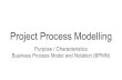 Project Process ModellingBPMN - Background Standard Simplicity and Expression Not owned by any enterprise Standard for OMG (Object Management Group) Current version: BPMN 2.0 Simple