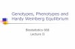 Lecture 02 -- Genotypes, Phenotypes and Hardy Weinberg ...csg.sph.umich.edu/abecasis/class/2003/Lecture02.pdfGenotype frequencies are function of allele frequencies Equilibrium reached