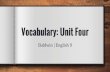 Vocabulary: Unit Four - images.pcmac.org · Vocabulary: Unit Four Baldwin | English 9 . Abscond (verb) Definition: to run off and hide Other variations of the word: absconder Synonym:
